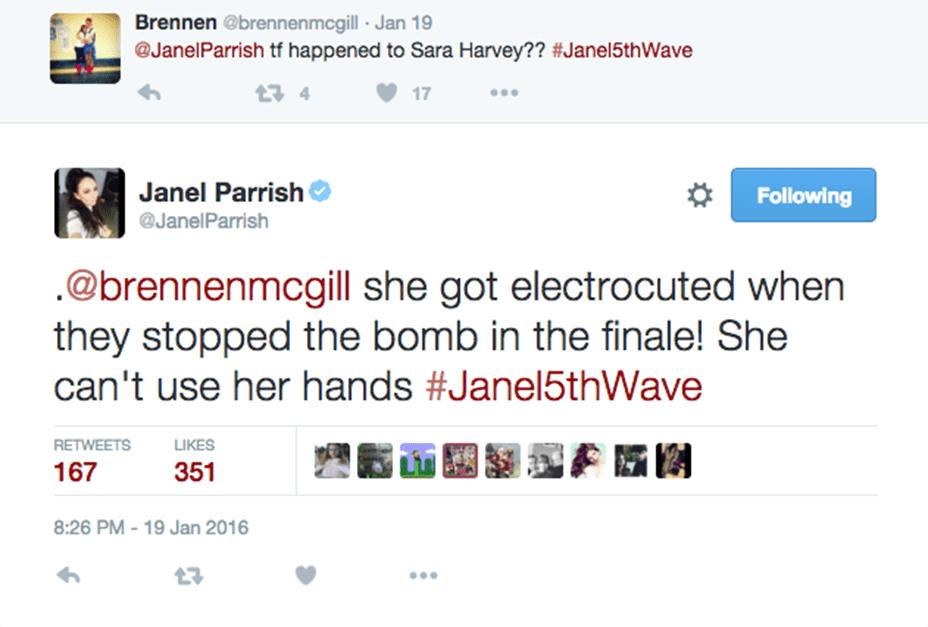 Janel Parrish Tweet